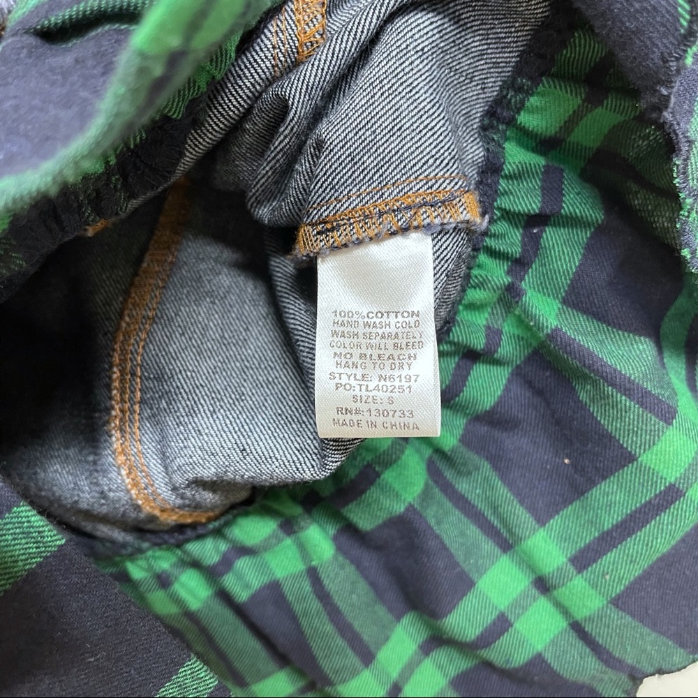 Umgee Denim Plaid Green Blue .Ruffle Hem Cropped Raw Hem Denim Jacket Small - Picture 6 of 7